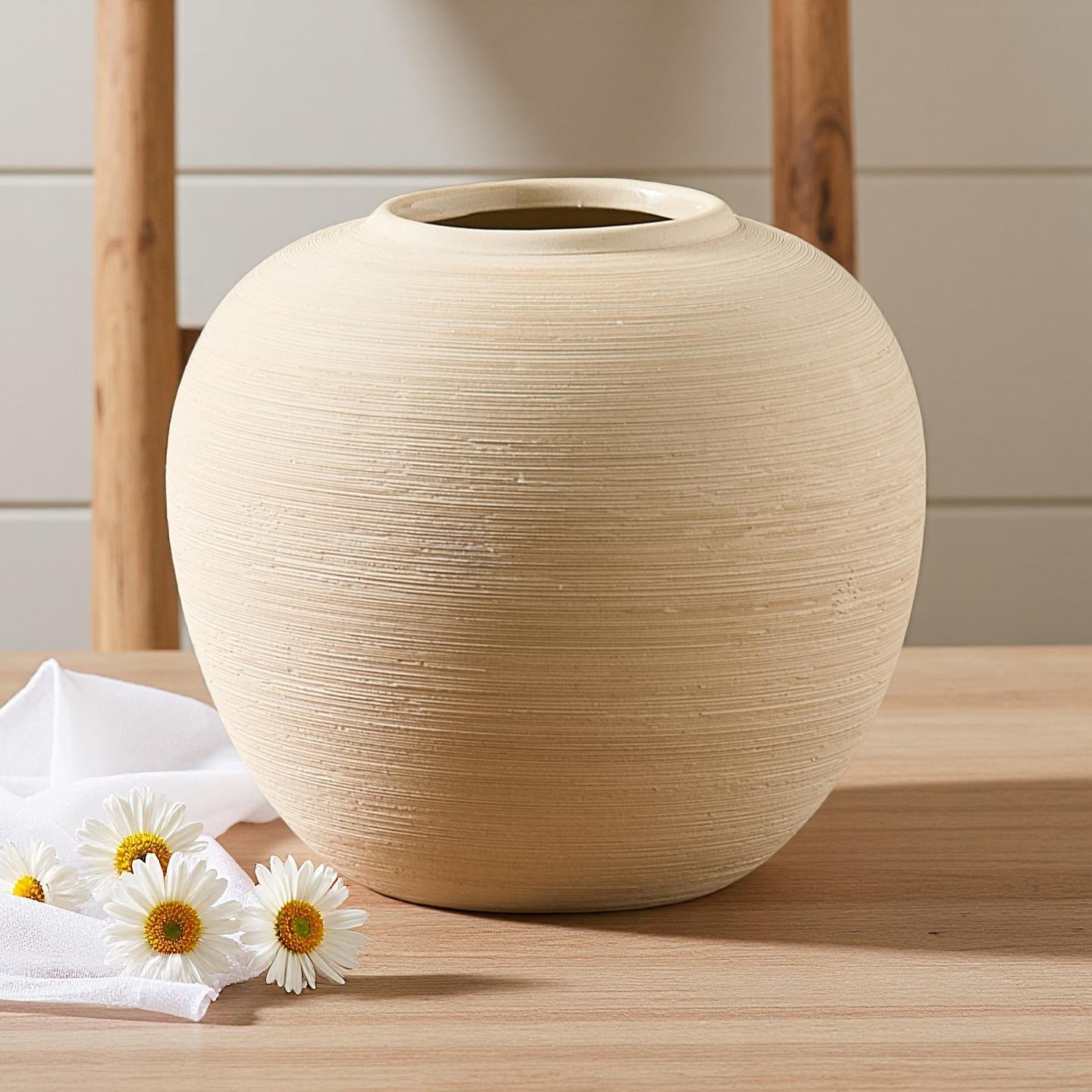 

Современная ручная работа Белая керамическая ваза - Напольный горшок в стиле Ваби-Саби для композиций из сухих цветов