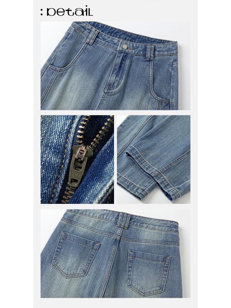 American Retro Silhouette Scimitar Jeans: Loose Wide-Leg Floor-Length Pants