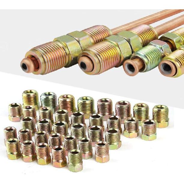MuHize 1/4 Brake Line Fittings - Upgraded 15 Pieces 7/16 24 Threads Brake Union Fittings Assortment For 1/4” Brake Tube (5 Unions, 10 Nuts)
