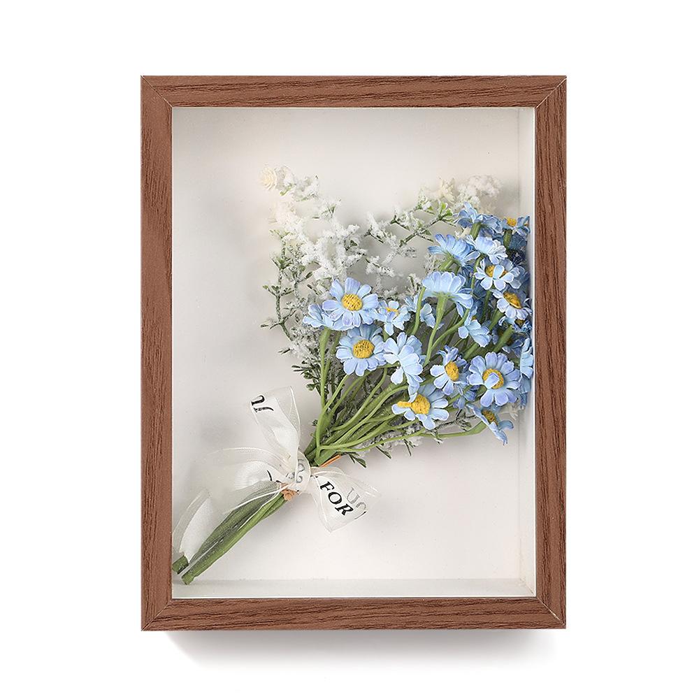 Artificial Flower Garland Shadow Box Frame Flower Wooden Photo Frame A4 3D Hollow Handmade Dry Flower Wood Frame (Brown,5 ) коричневый