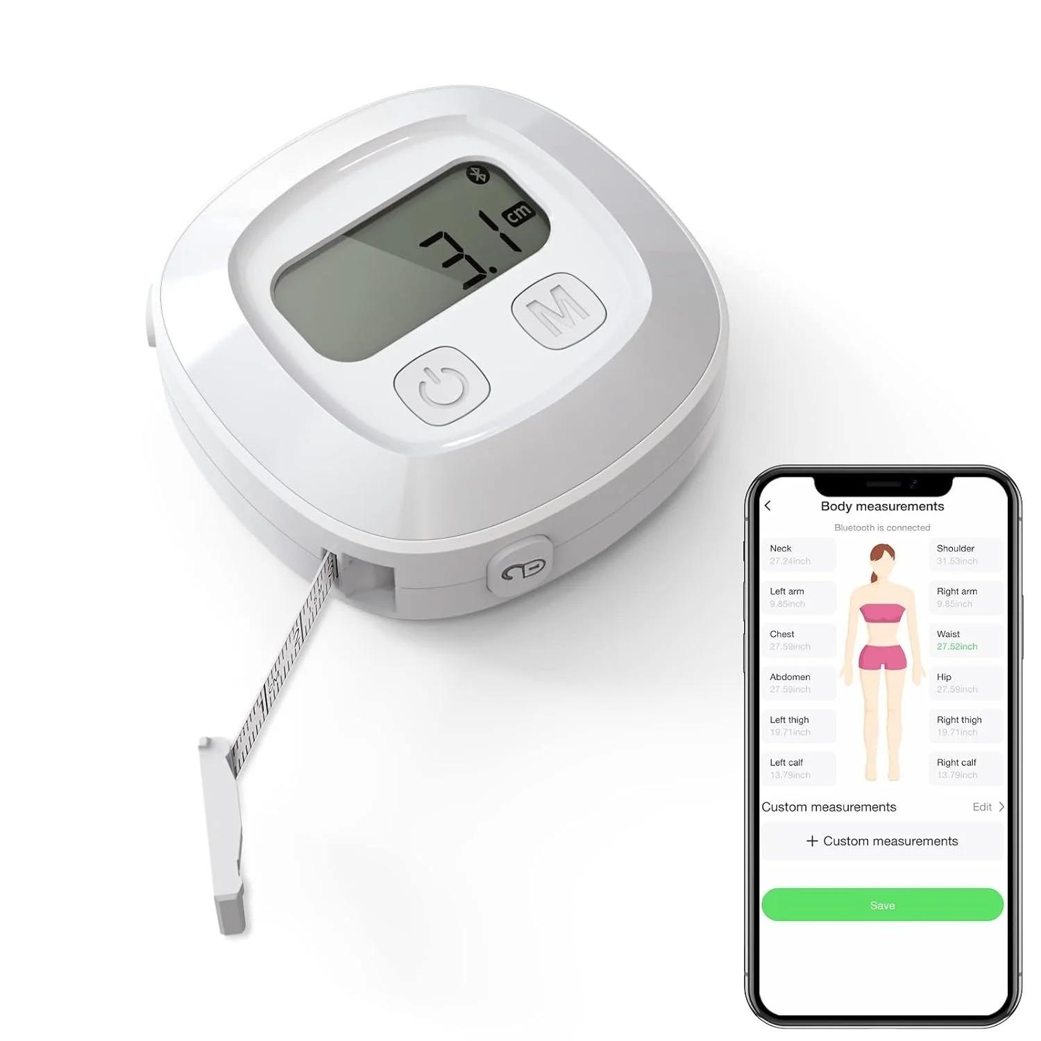 Умная рулетка для измерения тела с приложением, Bluetooth-рулетки для измерения тела, с механизмом фиксации, выдвижная рулетка для похудения белый
