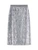 Dazzling Silver Sequin High-Waist Midi Skirt for Women - Autumn Fashion
