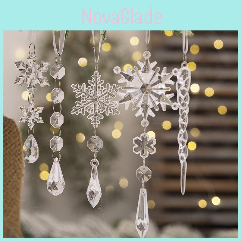 5pcs Acrylic Transparent Christmas Decorations Realistic Snowflake Icicle Ornaments For Festive Holiday Tree Display