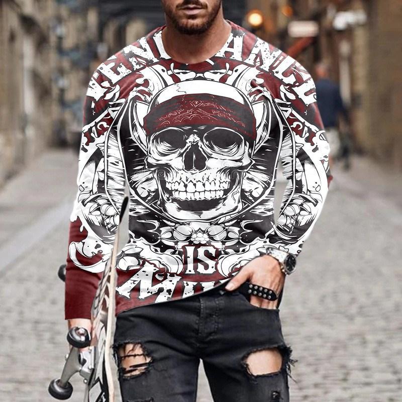Skull 3D Printed Streetwear Men's T-Shirts Long Sleeve Round