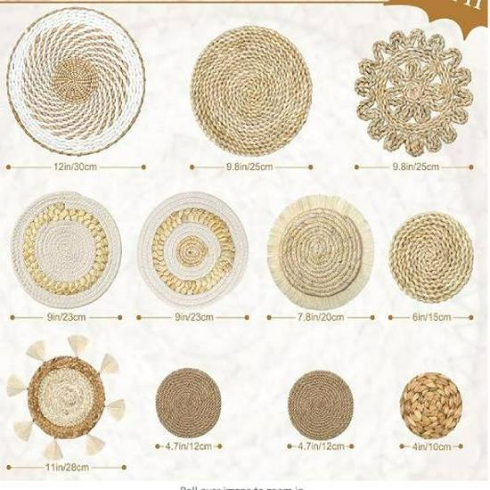 Bohemian Woven Wall Basket Set - Handwoven Hanging Decor for Living Room or Entrance