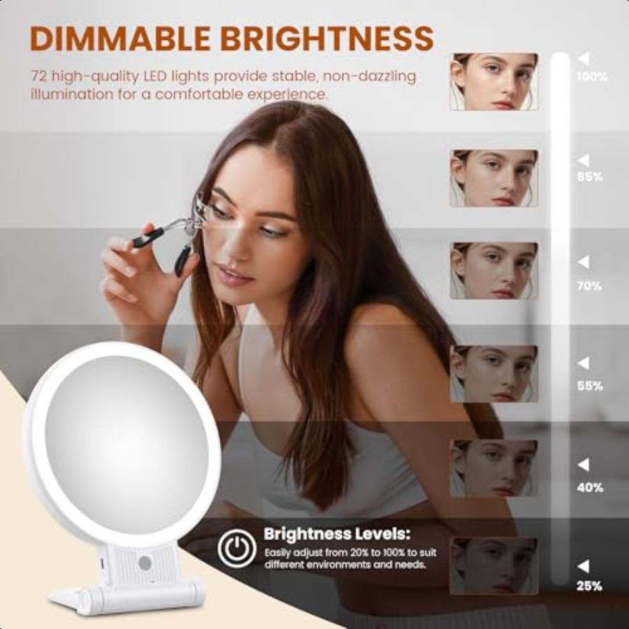 Makeup Mirror 1X 30X Magnification with 3 Level LED Lights 2000 mAh Rechargeable Double Sided Magnifying Mirror with 360 Rotati