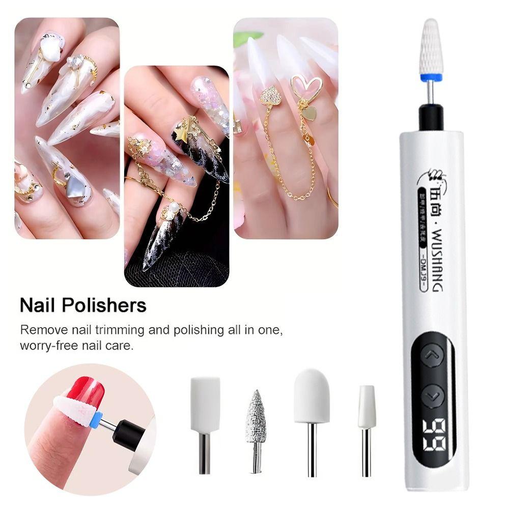 USB Manicure Set With LED Light Press on Nail Portable Electric Drill