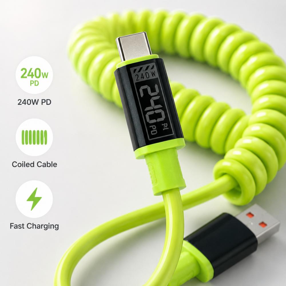 111W Type C To Type C Super Fast Charging Cable Universal Spring Telescopic USB Cord 6A USB C Cable for Xiaomi iPhone Samsung