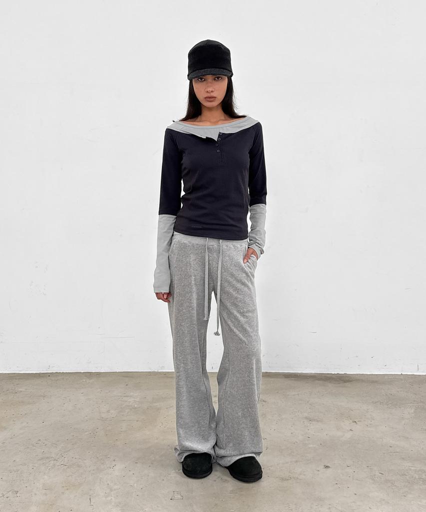 SANDRIC Velvet Track Pants_Melange Gray