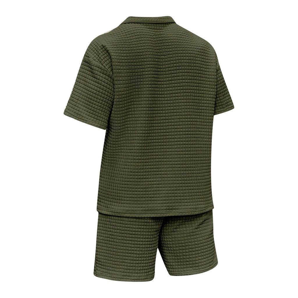 Men's Corduroy Sports Solid Color T-shirt Shorts Running Training Set