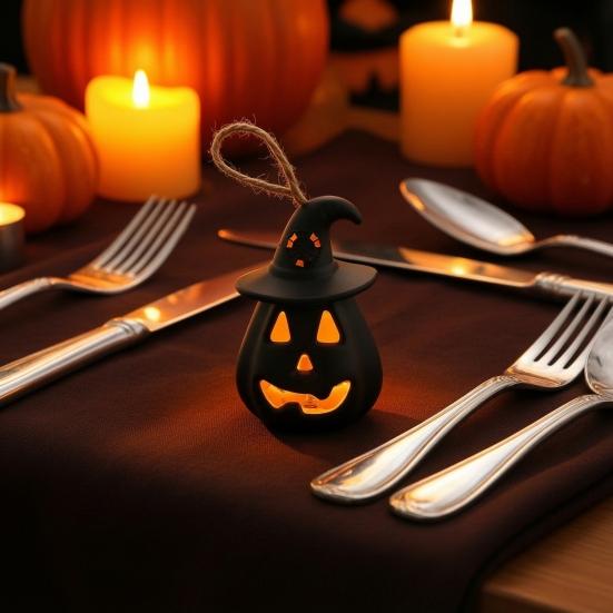 yangyizhi 12 Pcs Halloween LED Pumpkin Lantern, Spooky Hanging Lighted Light with Witch Hat for Indoor Outdoor Home Party Decor