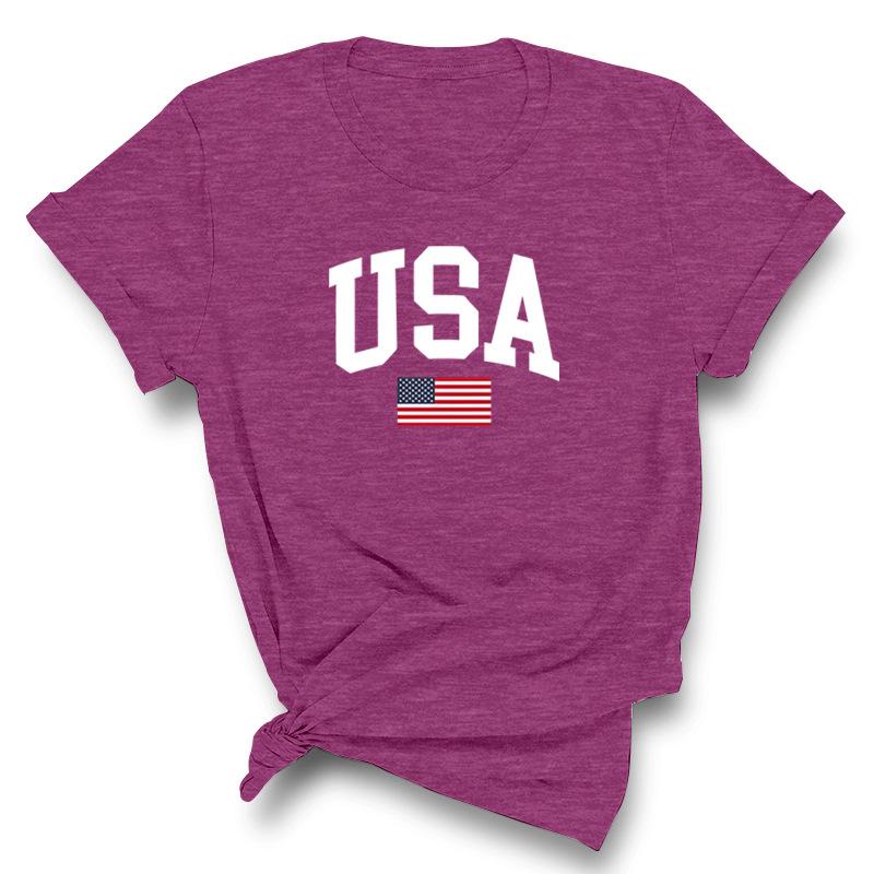 Sommer Flaggenbedrucktes reines Baumwoll-Kurzarm-Oberteil Lässig Vielseitig Locker Rundhals Damen-T-Shirts Damen