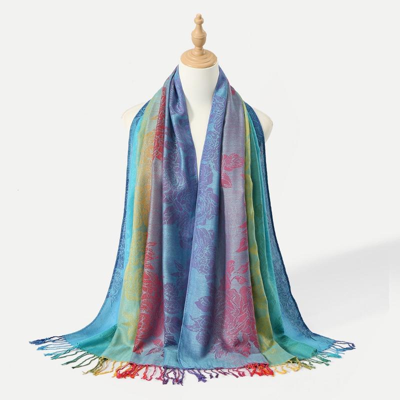 Hot-selling popular colored cashew fringed shawl women's gradual change embroidered scarf