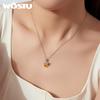 WOSTU 925 Sterling Silver Honey Bee Necklace for Women Honeycomb Pendant with Yellow Crystal CZ Dainty Birthday Jewelry Gift