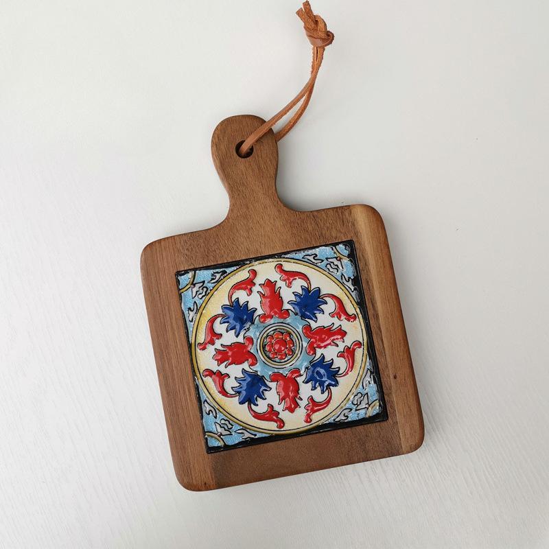 Solid Wood Flower Brick Hand Pot Mat Insulated Cup Mat Retro Dining Mat Decoration for Home Restaurants Kitchen Table Mat Cup