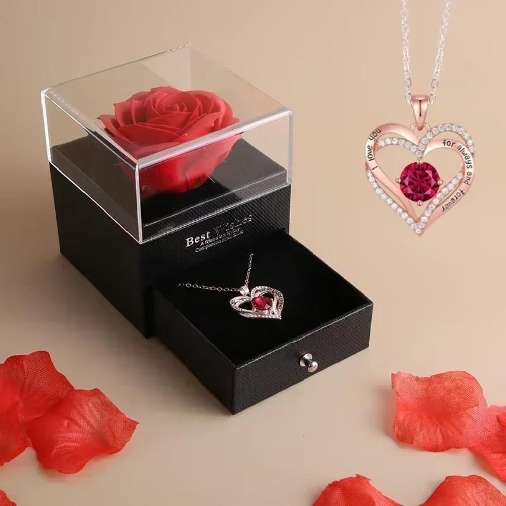 Boîte Cadeau Rose Double Cœur Collier Amour - incrusté Collier pour Femmes Anniversaire