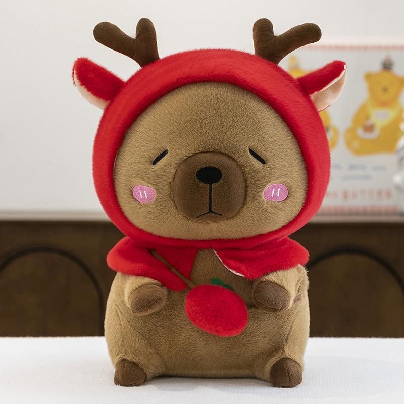 

Elk kapibara plush toy christmas hat capybara doll throw pillow doll machine exchange 28Cm