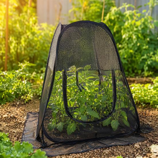 Pop Up Plant Sunshade, with Zipper Easy Access Breathable Mesh Cover, Ground Nails Fixing Shade Tent, Protects Outdoor Plants from Sun Birds Small