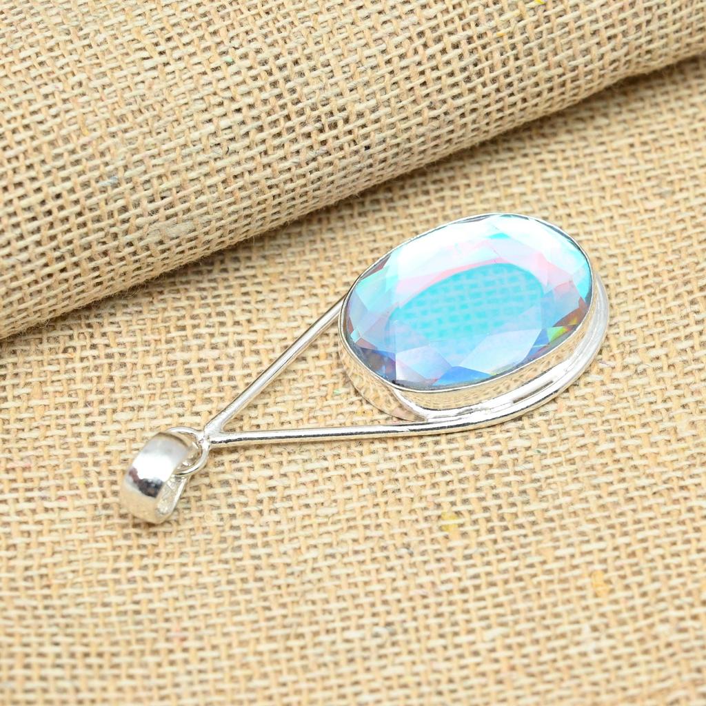Rainbow Mystic Topaz Gemstone Solid 925 Sterling Silver Handmade Pendant Jewelry
