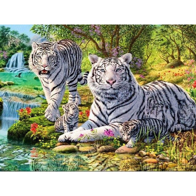 

Алмазная картина Тигр 5D Алмазная вышивка с животными, украшение дома, картина, полная круглая алмазная живопись, настенная живопись Full Round 40x50CM