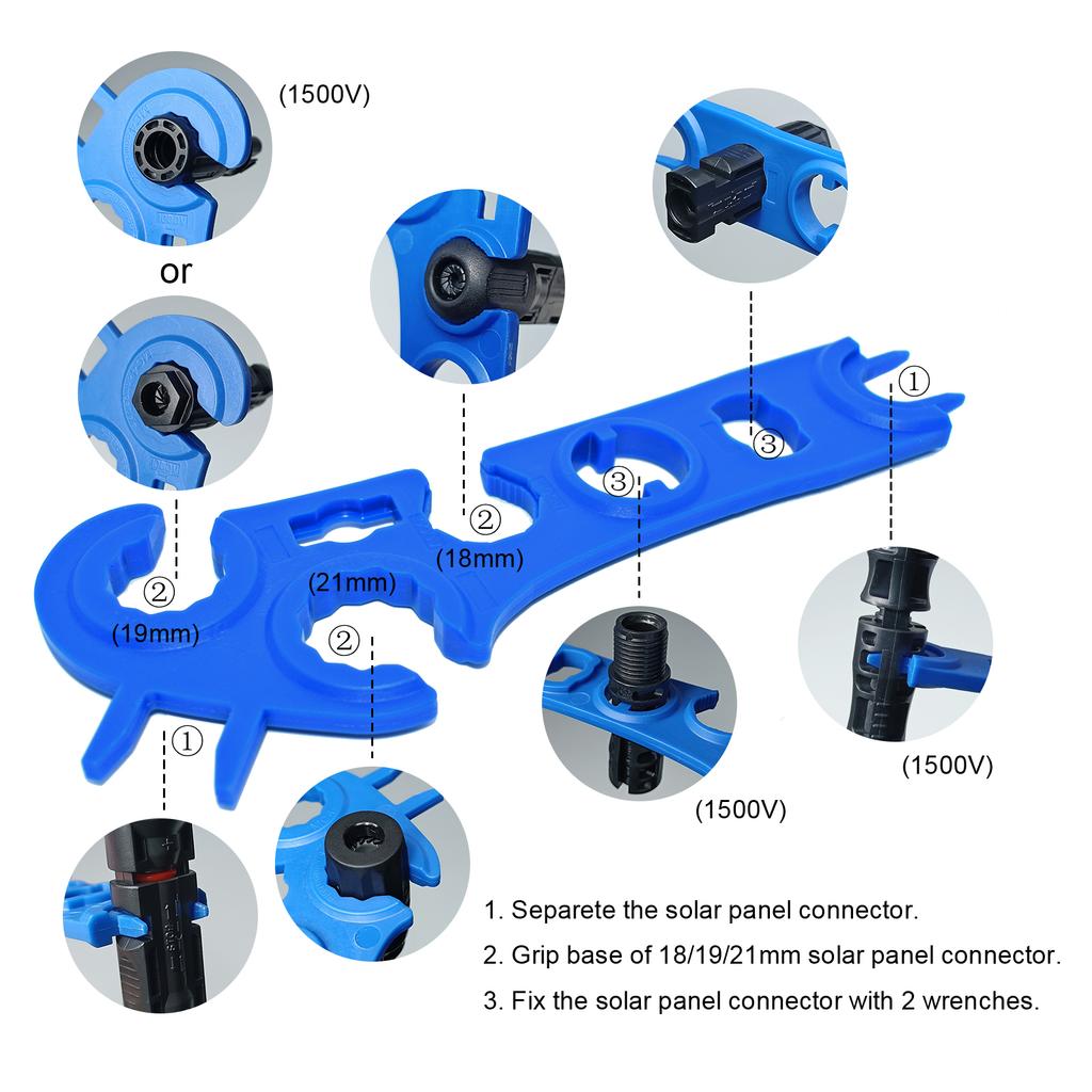 1 Pair Solar Connector Spanner PV Wrench Key Disconnect Removal Assembly Tool 1000V 1500V PV Adapter Cable Solar Panel Inverter