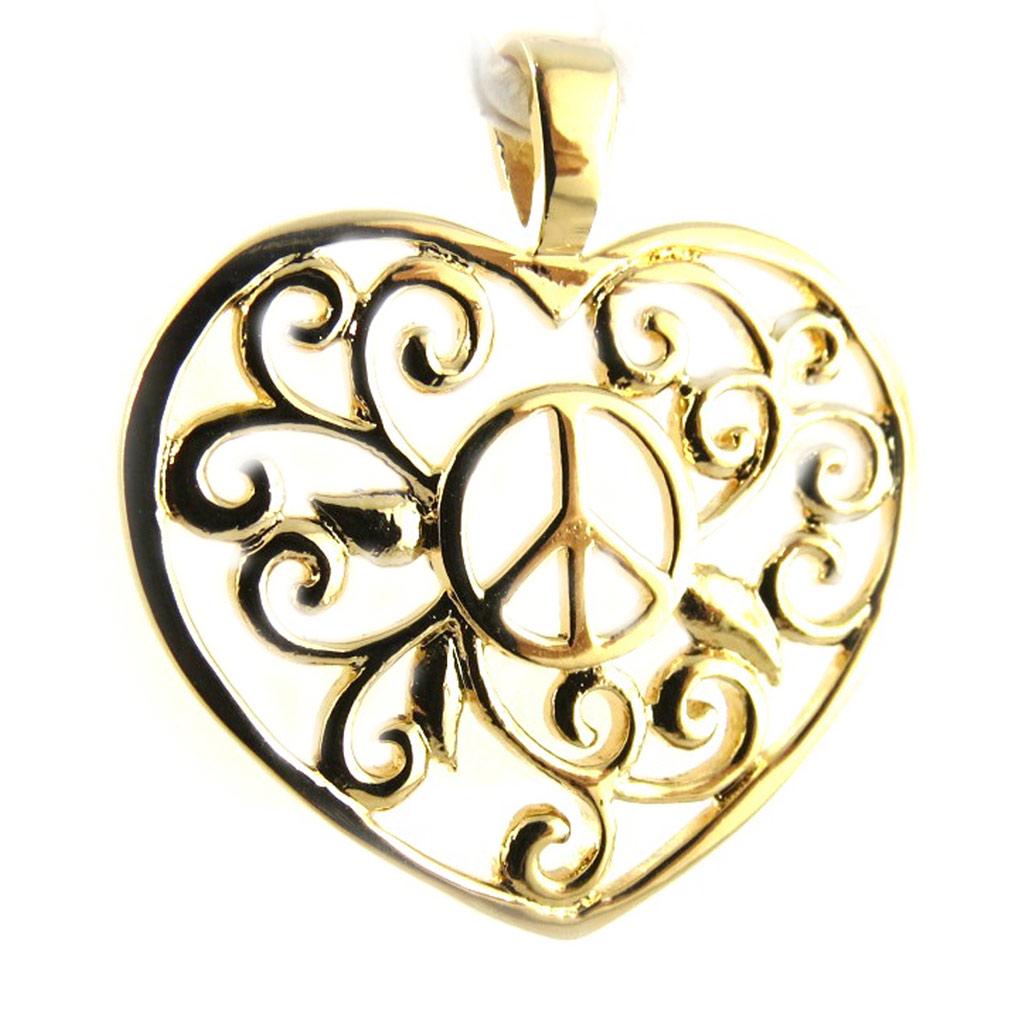 Les Trésors De Lily [F9175] - Gold Plated 'Heart Peace' Pendant