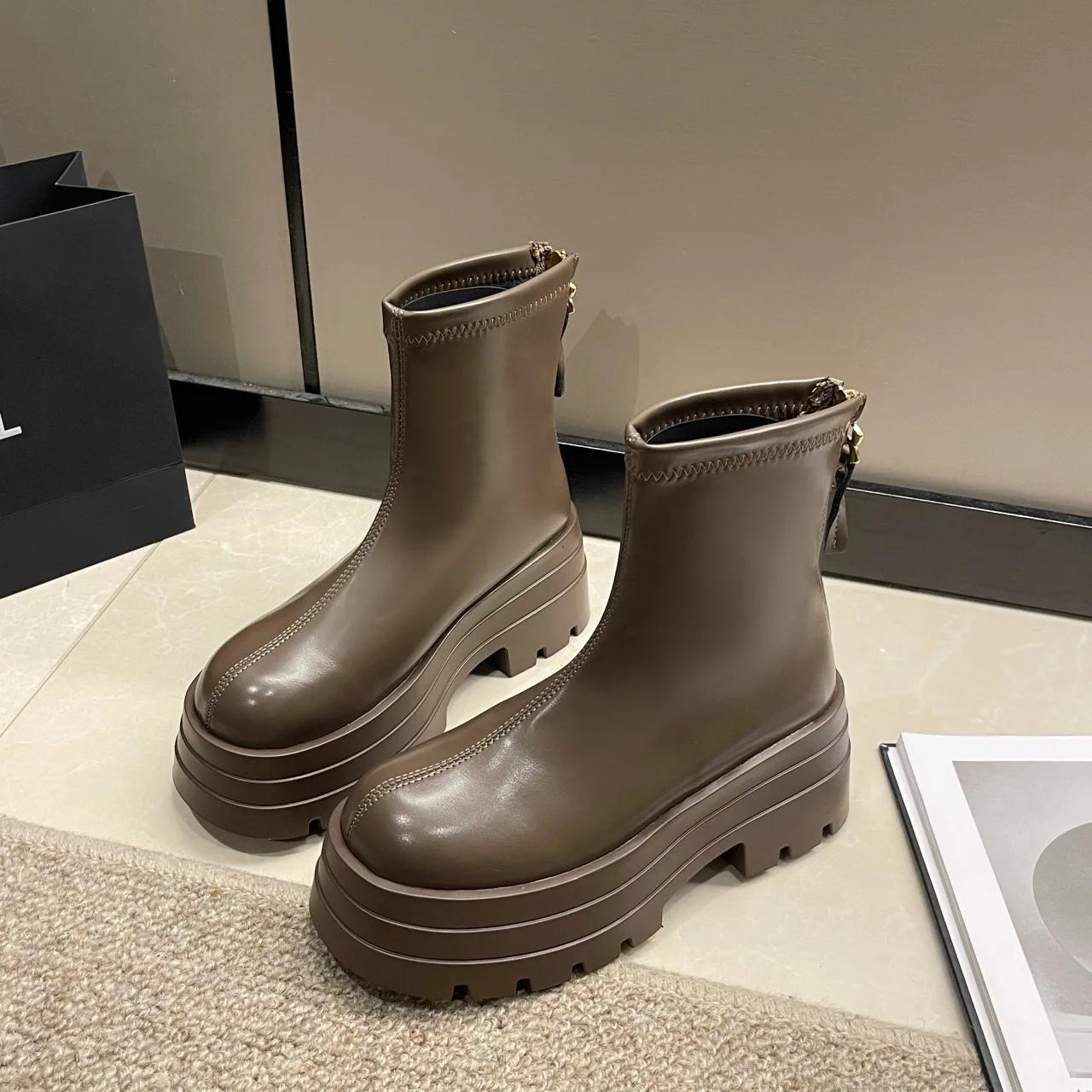 Модные ретро кожаные ботинки на платформе для женщин Модные мягкие подошвы женские ботильоны весна осень дизайнерская повседневная обувь женская 37 3700₽