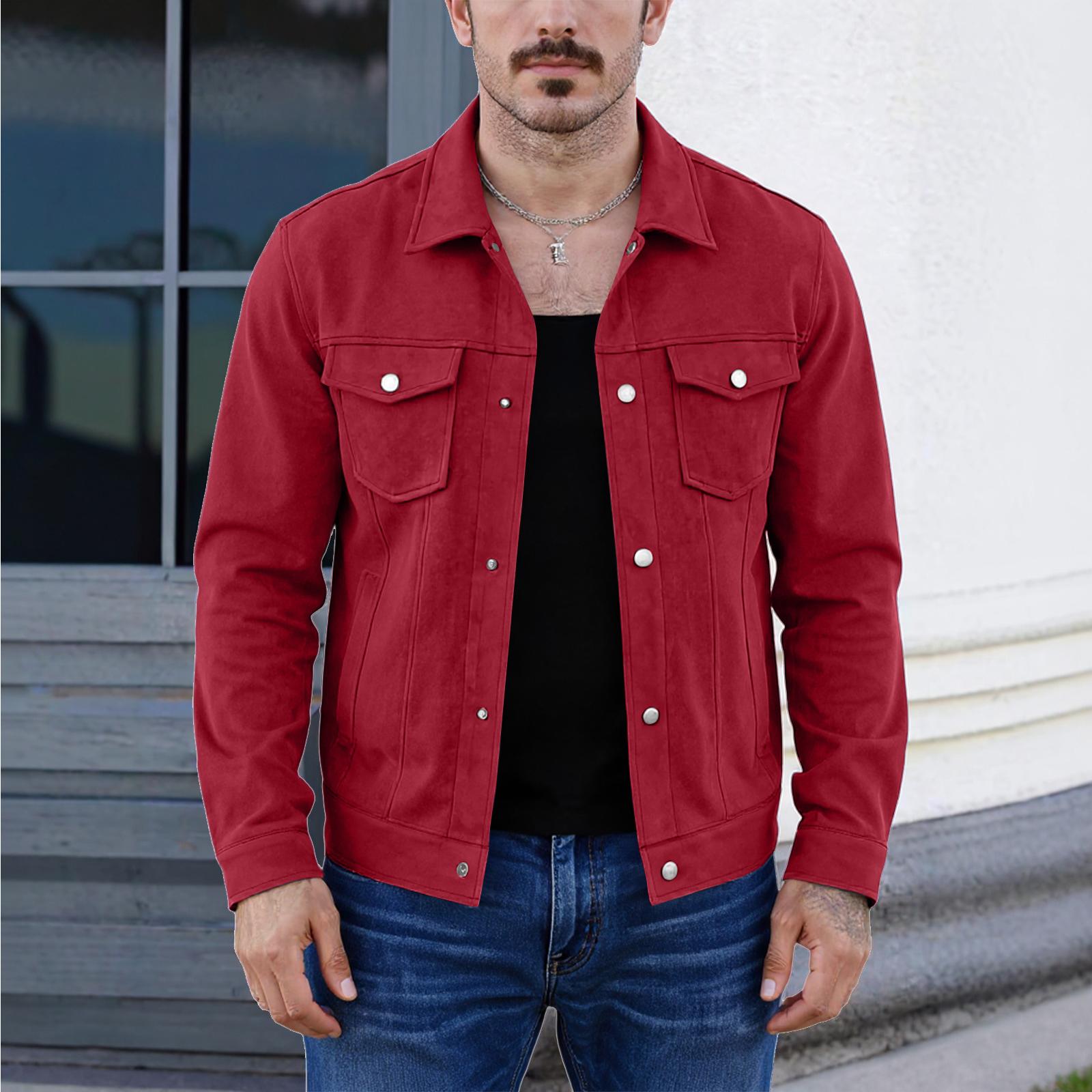 

Men s Casual Solid-color Loose Button Jacket. S красный