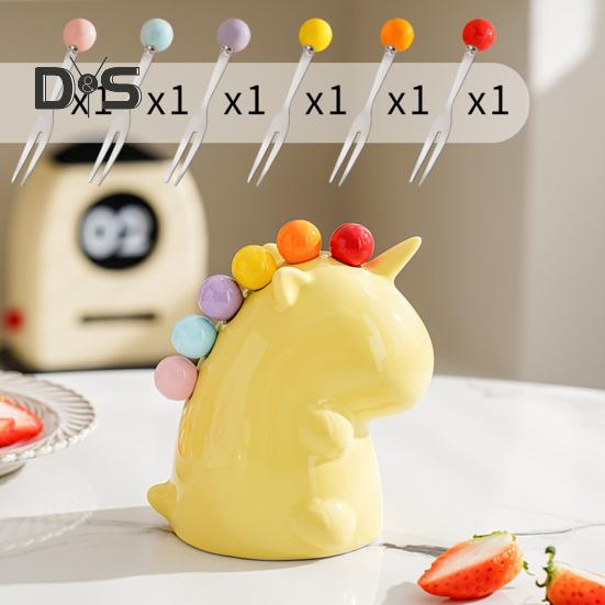 Fruit Fork Dessert Fork Set with Storage Jar Easy To Clean Stainless Steel Creative Cute Forks Cutlery Set Table Ornament