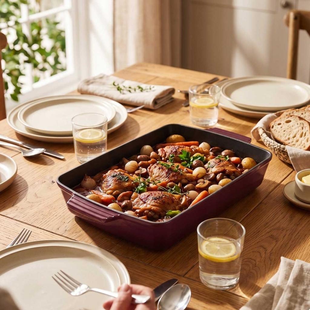 ENAMELED CAST IRON ROASTING PAN 32 x 23.5 cm HAGE EGGPLANT