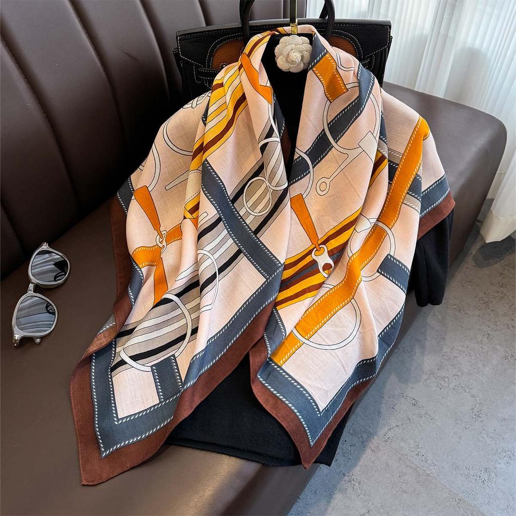 90*90Cm Fashion Printed Square Scarf Women Imitation Silk Scarves Bandanas Luxury Travel Shawl Wraps Elegant Hijab Neckerchief