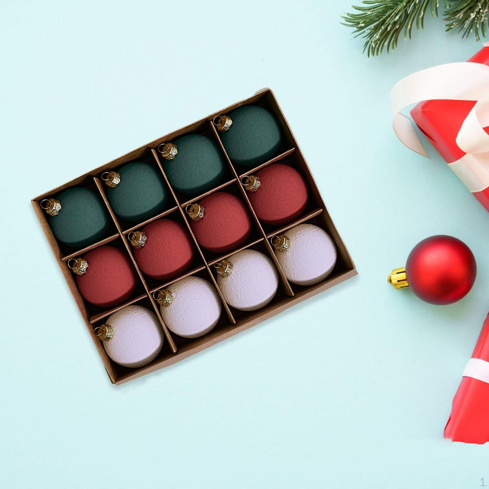 

12 шт. Рождественские шары, украшения для елки, декоративные флокированные текстуры, ремесло Green Red White