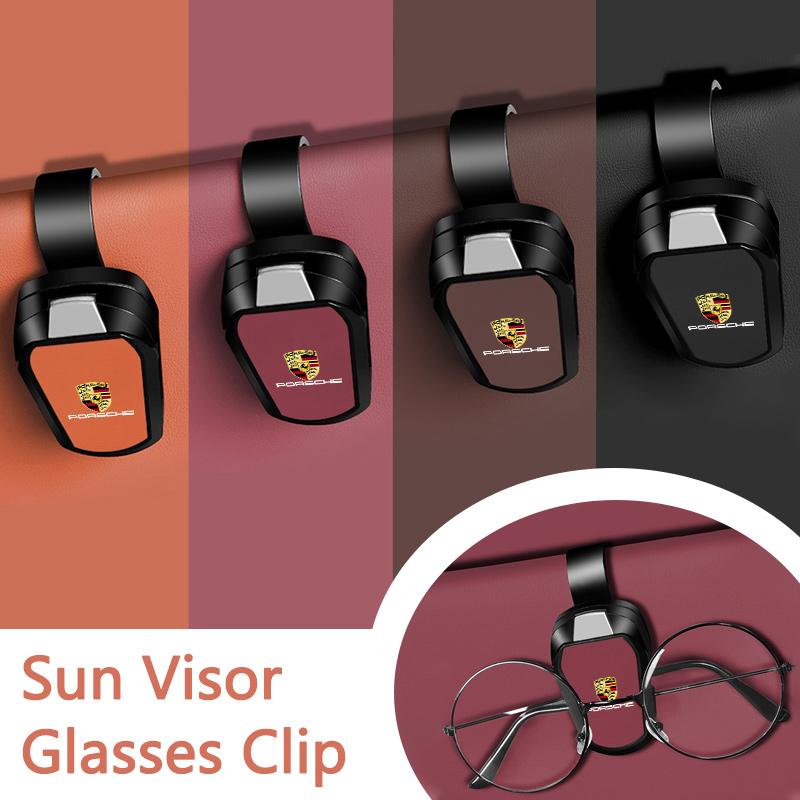 Car Sun Visor Glasses Holder Organizer Anti-Slip Eyewear Clip For Porsche Cayenne Panamera Macan Boxster Cayman 718 911 Sticker