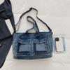 Denim Tote Bag for Women – Vintage Bag with Front Pockets & Adjustable Shoulder Strap – Perfect for Casual & Daily Use