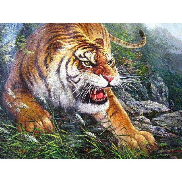 Pictura cu diamant Tigru 5D Animal Broderie cu diamante Decor pentru casa Pictura complet rotunda pictura cu diamant Pictura perete