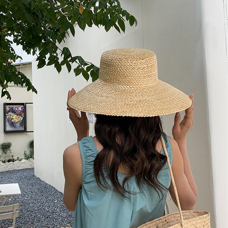 European and American Style Big Edge Straw Flat Top Straw Hat Women's Summer New Sunshade French Vacation Seaside Beach Hat
