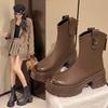 Leather Thick-soled Martin Boots, New Autumn and Winter Shopping Malls, the Same Thick-soled Heightened and Thin Elastic Boots Martin Boots