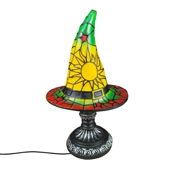 Jijijing Stained Glass Witch Hat Lamp, Table Lamp with Inline Switch, USB Powered Style Halloween for Bedroom Bookshelf Desk, Witches Gothic