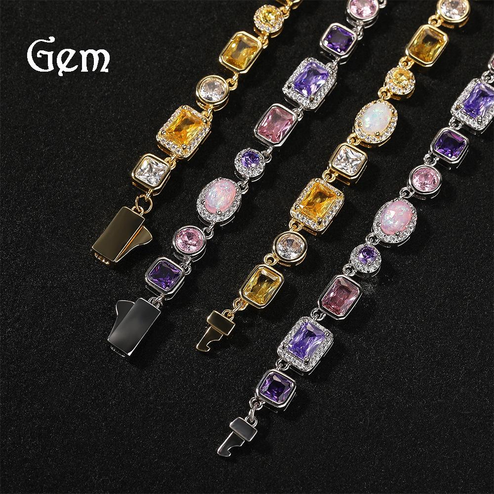 HIPHOP hip hop trend yellow opal necklace temperament light luxury copper inlaid zircon simple geometric versatile