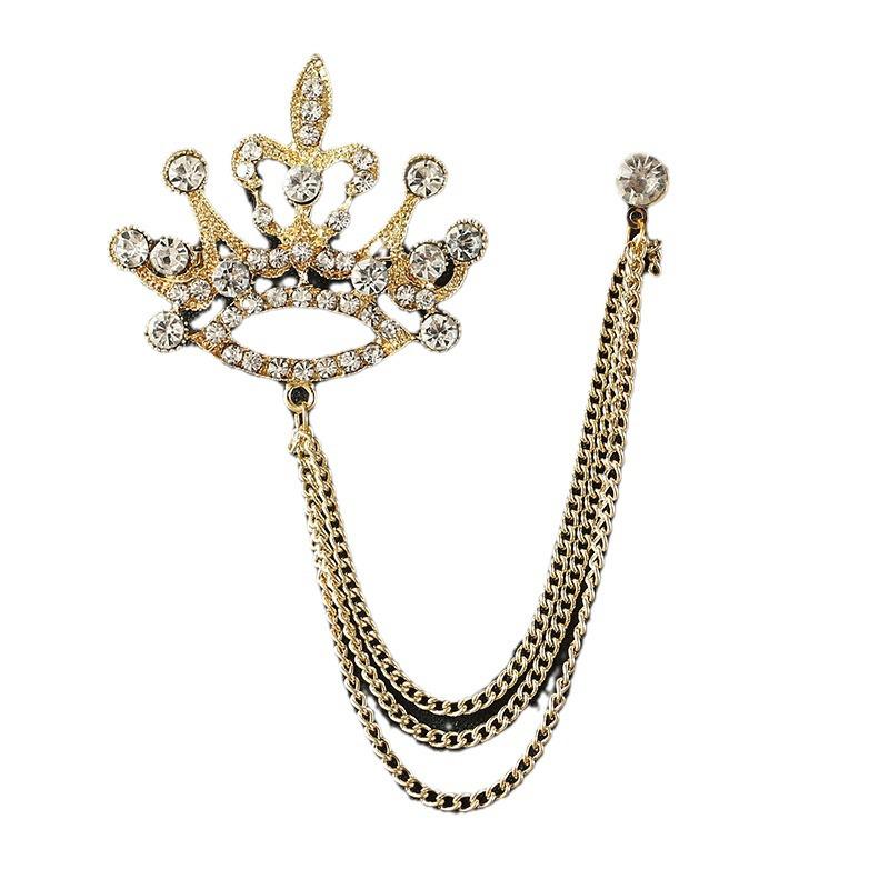 Elegant Crown Chain Brooch - Trendy European & American Lapel Accessory for Suits