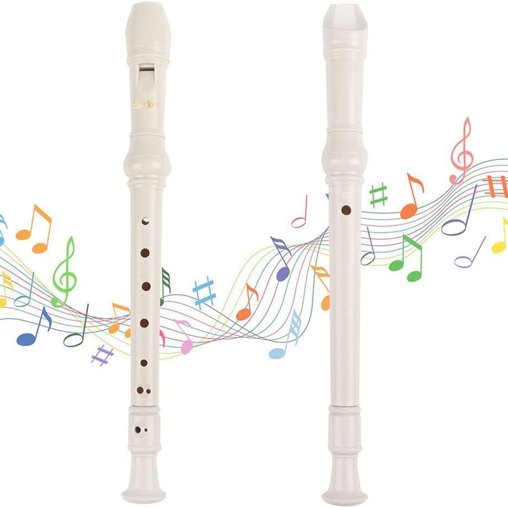 Everjoys German-Style C Key Flute Set 8-Hole Full-Size Detachable 3-Piece ABS Music Recorder with Cleaning Rod Bag Fingering Chart Milky White