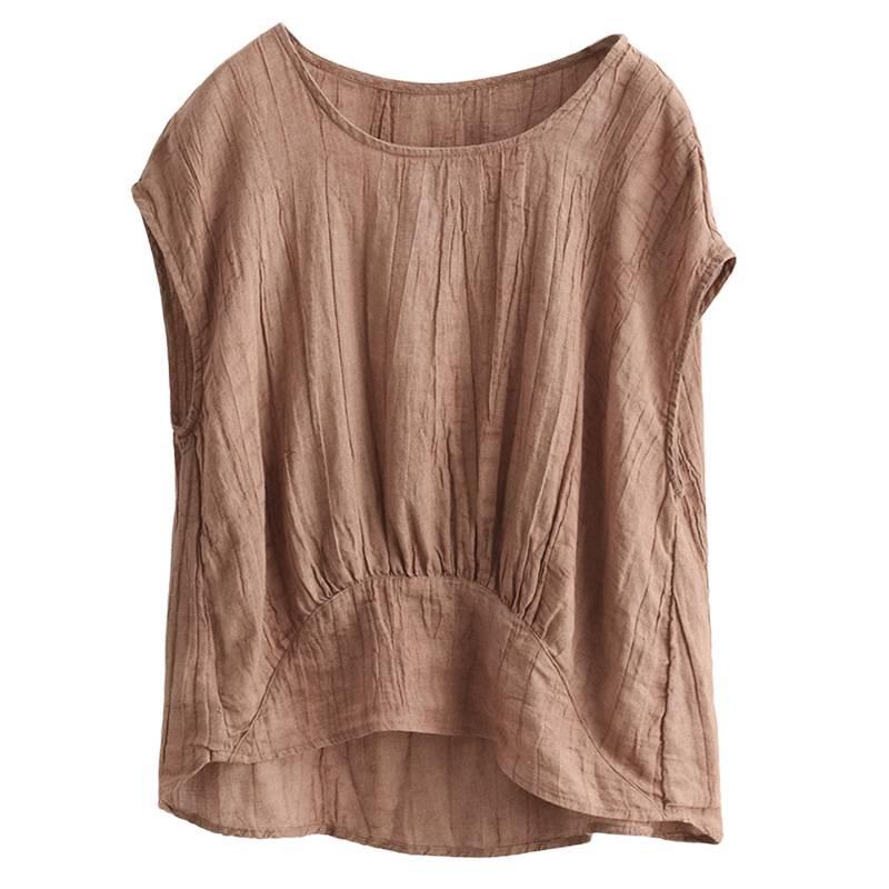 Women's Stylish Summer 2026 Solid Color Tencel Shirt - Loose Fit, Round Neck, Short Sleeves