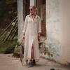 Cotton Linen Long Dress With Shirt Collar For Elegant Casual Wear