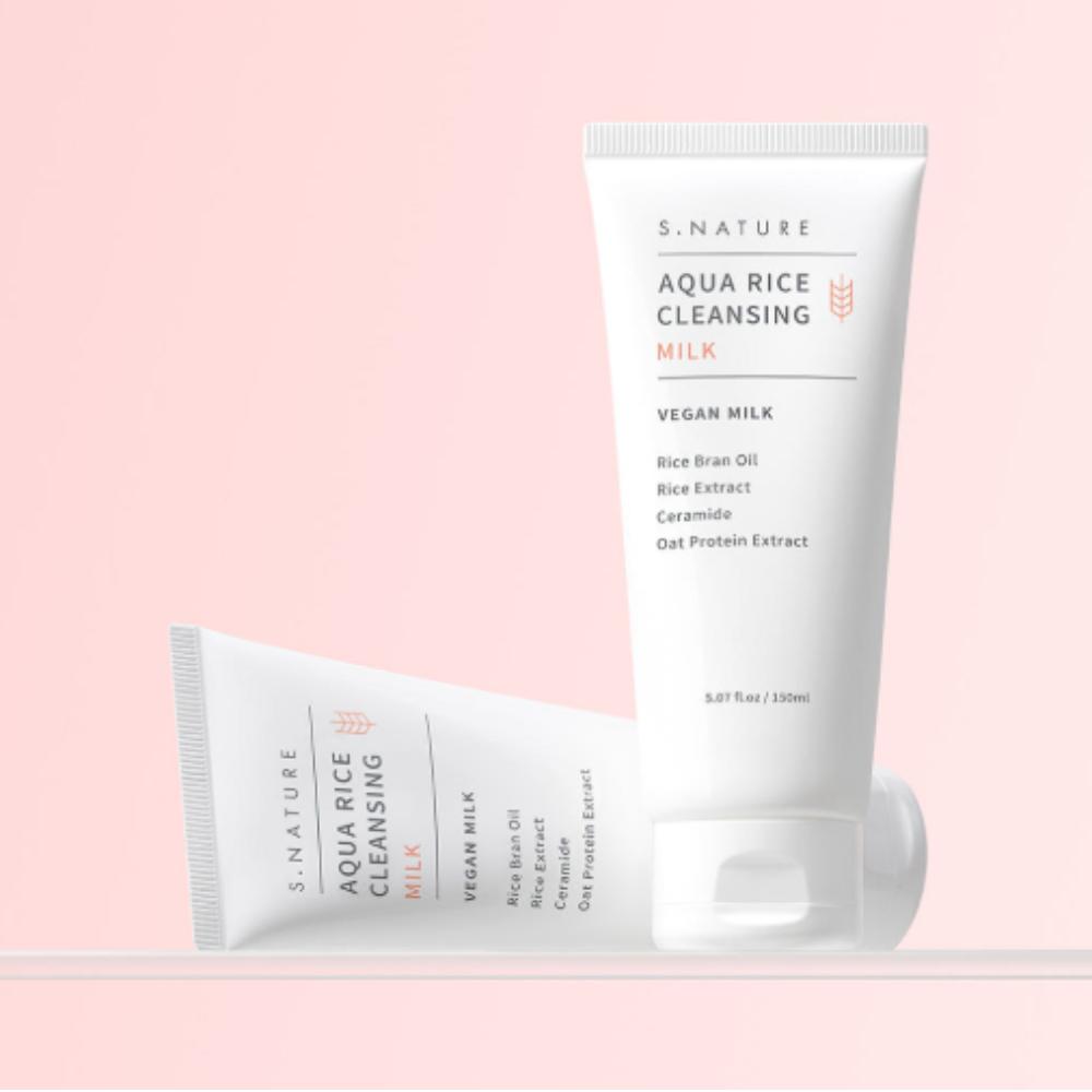 S-NATURE Aqua Rice Cleansing Milk 150ml x 2ea Special Value Set - Gentle Hydrating & Brightening Daily Cleanser