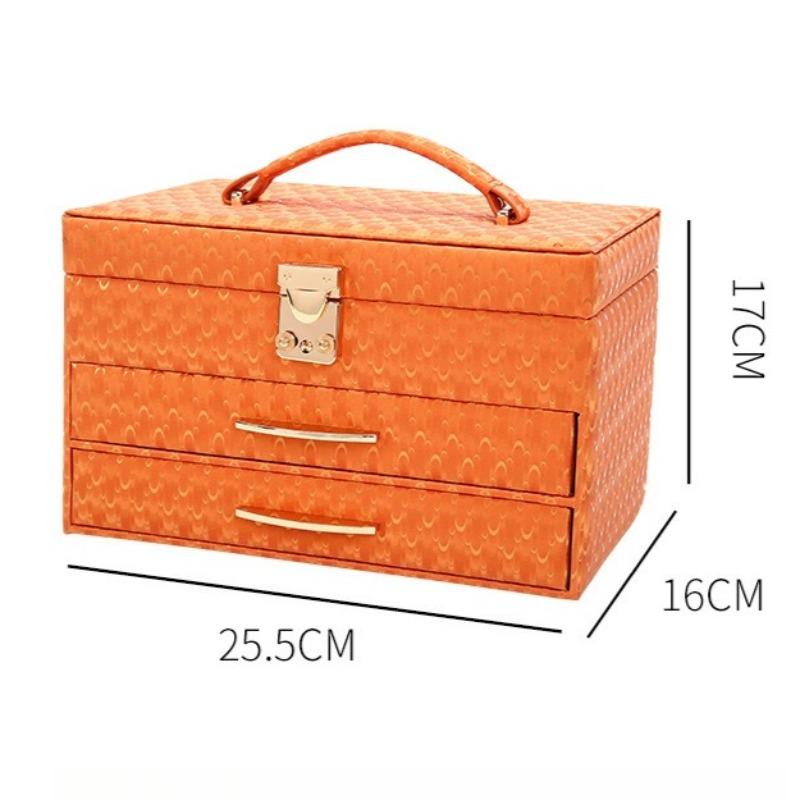 

Large Capacity Jewelry Organizer Box Leather Necklace Storage Case Drawer Bracelet Jewellery Display Boxes Desktop Trinket Cases оранжевый