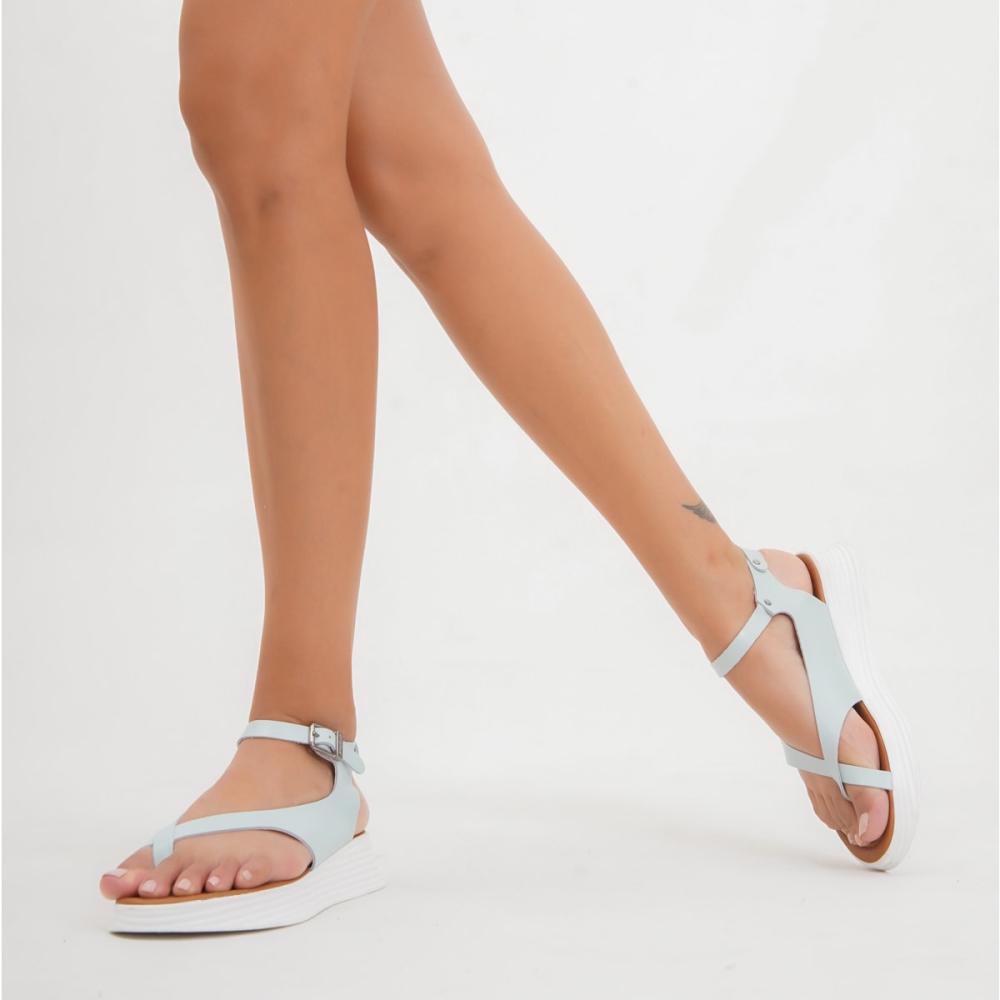 Sandales en cuir pour femmes bleues en cuir véritable