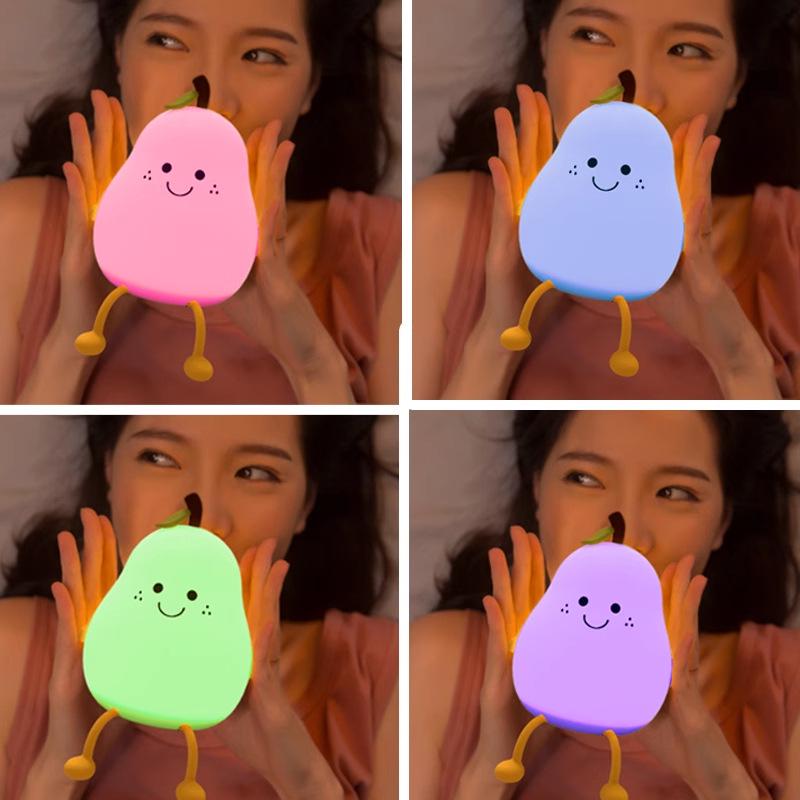 Pat Pat Silicone Pear Night Light - Cute Eye Protection Sleep Companion for Girls