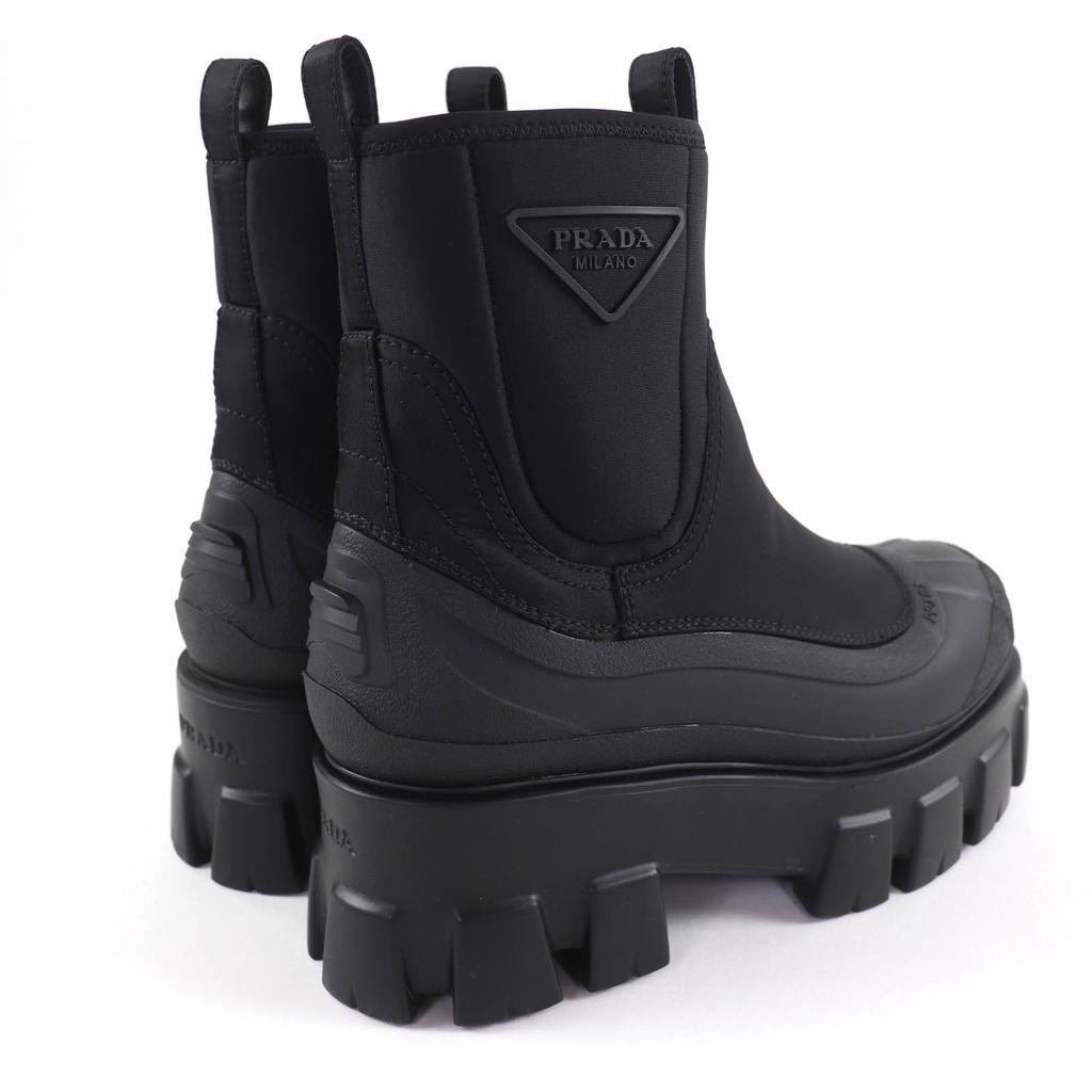 Pristine PRADA Monolith Re-Nylon Triangle Logo Gabardine Boots Black 36.5 2UE029 Used