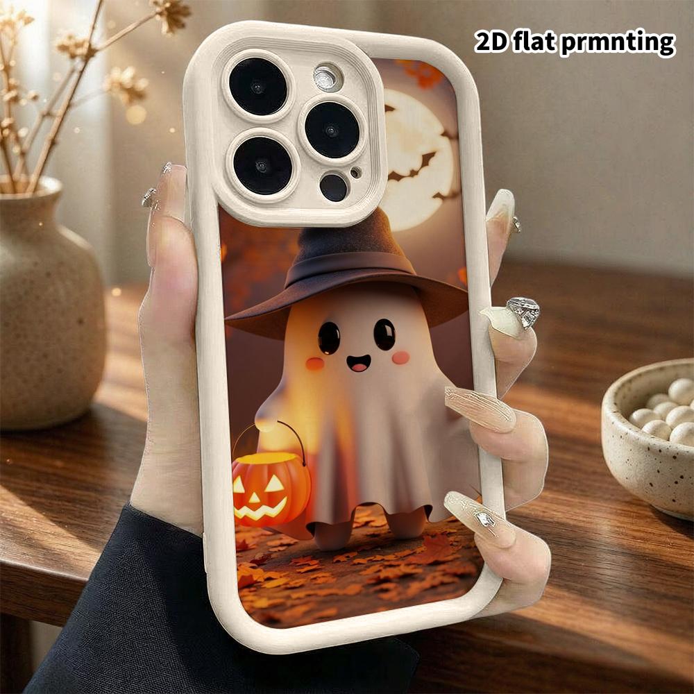 Phone case: 2D flat, suitable for iPhone 18 17 16 15 14 13 Pro protective case, cute little ghost, perfect Christmas and Halloween holiday gift