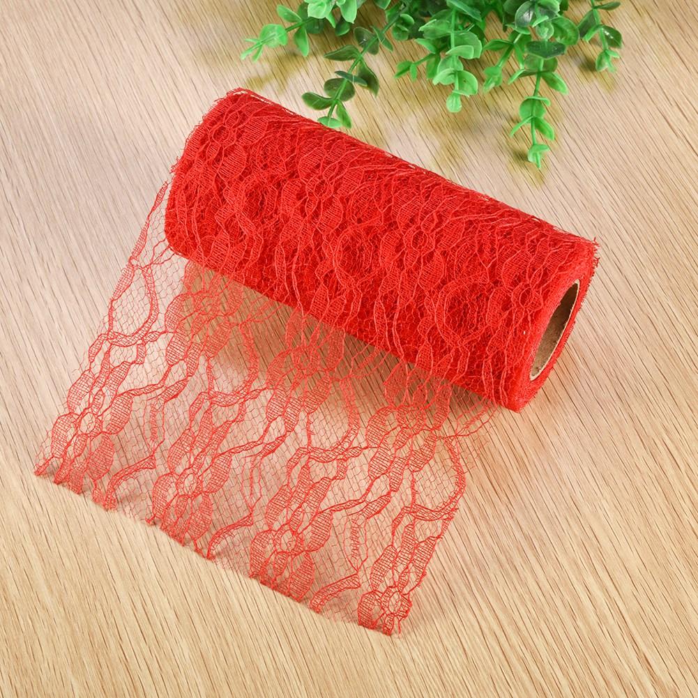 10 Yard   Wedding Party Decoration Table Runner Chair Sash Floral Lace Tulle Roll (Red)